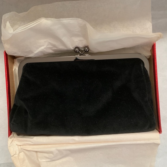 NIB Express Black Velvet Clutch with Sequin Design
